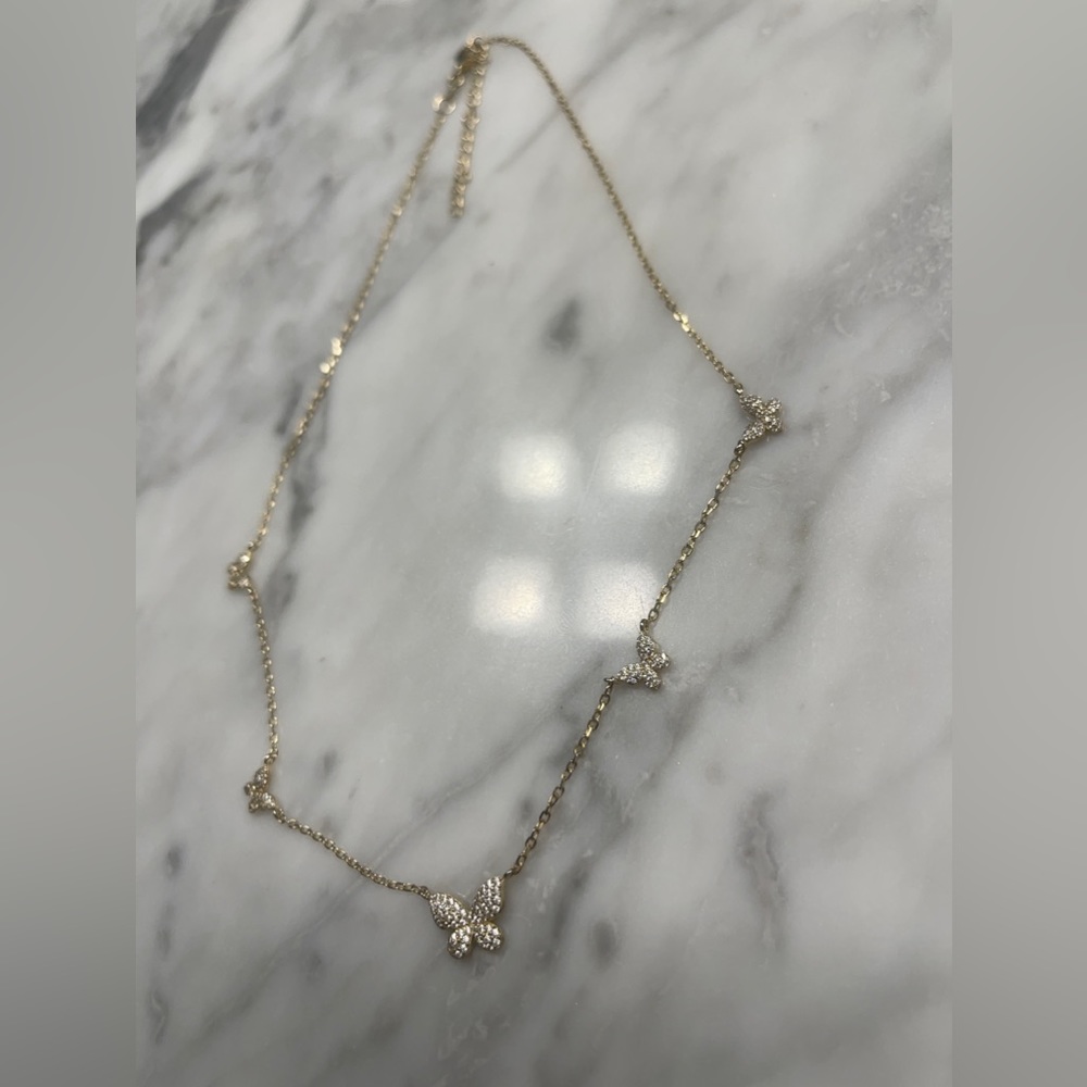 Gold rhinestone butterfly choker necklace